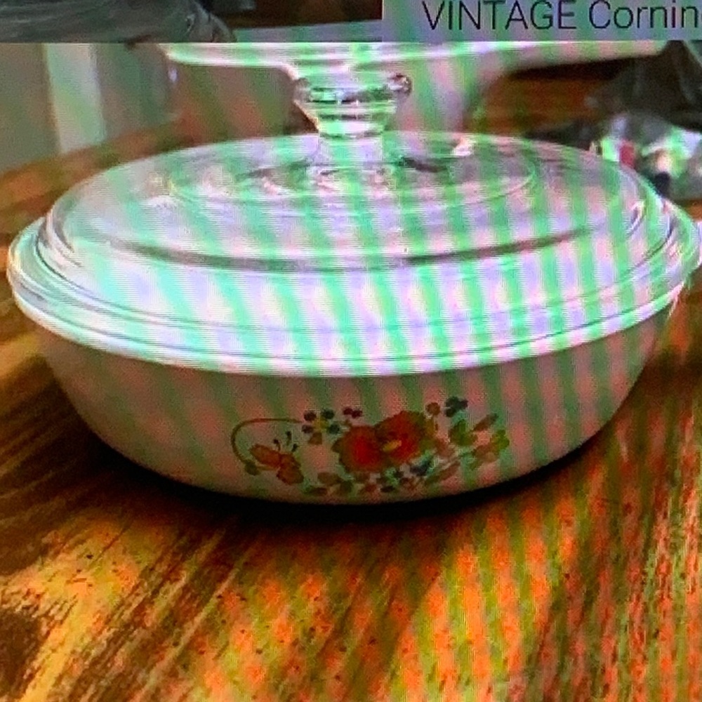 Corningware White Dish with Vibrant Floral Pattern